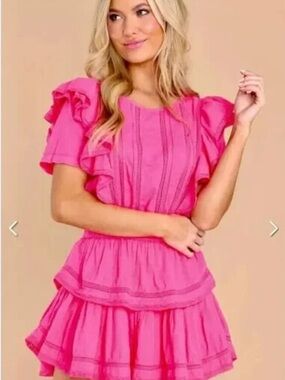 LoveShackFancy Natasha Mini in Watermelon Ice Pink Ruffle Cotton Dress